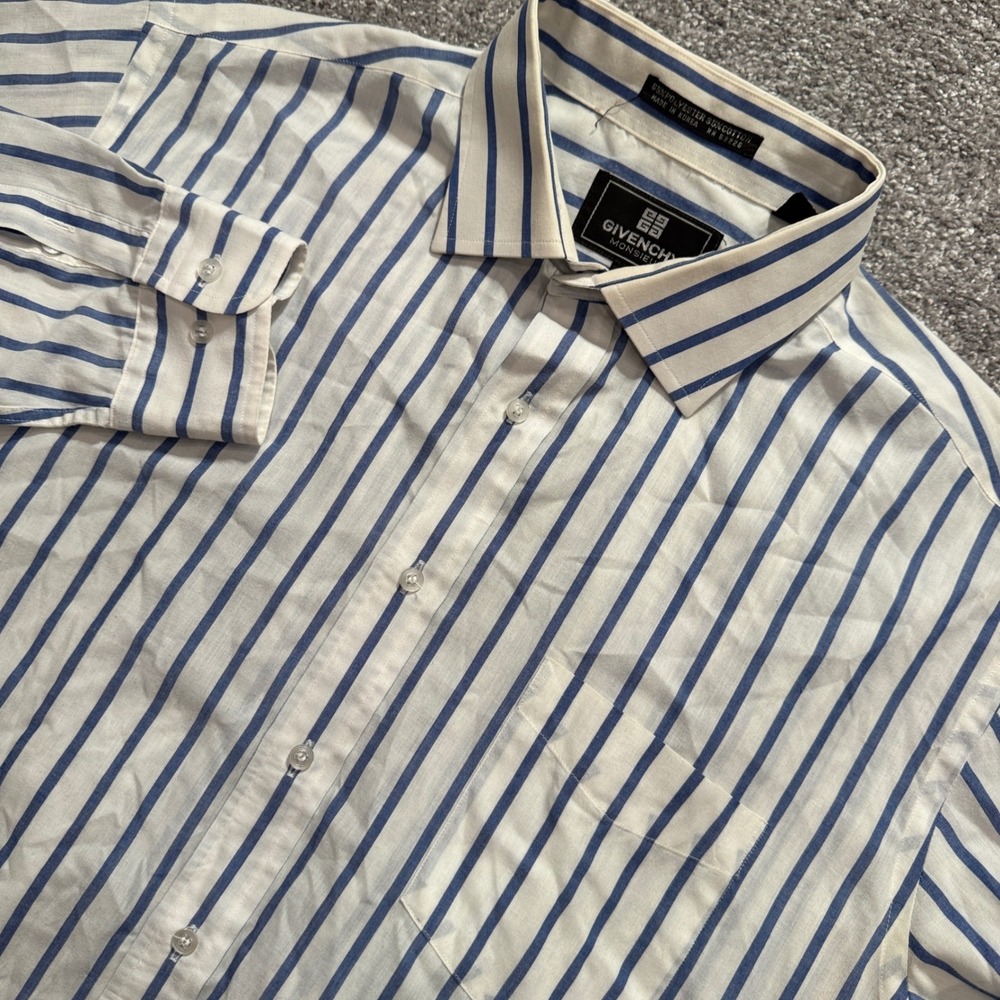 Givenchy Monsieur Shirt Mens 17 34/35 Blue White Striped Cotton Luxury Preppy